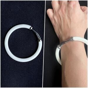 Salvatore Ferragamo Timeless Chic White Resin Silver Bangle Bracelet